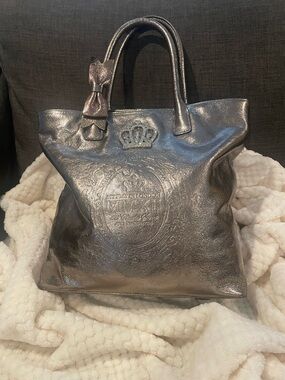 My Flat In London - Jan Hedrick Metallic Pewter Tote Bag with Crown Detail